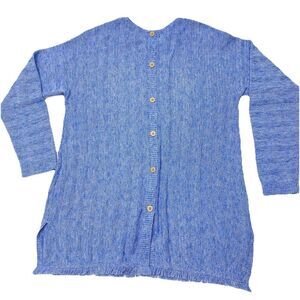 J. Jill Blue Round Neck Tunic Length Ribbed Knit Sweater Button Detail Sz M